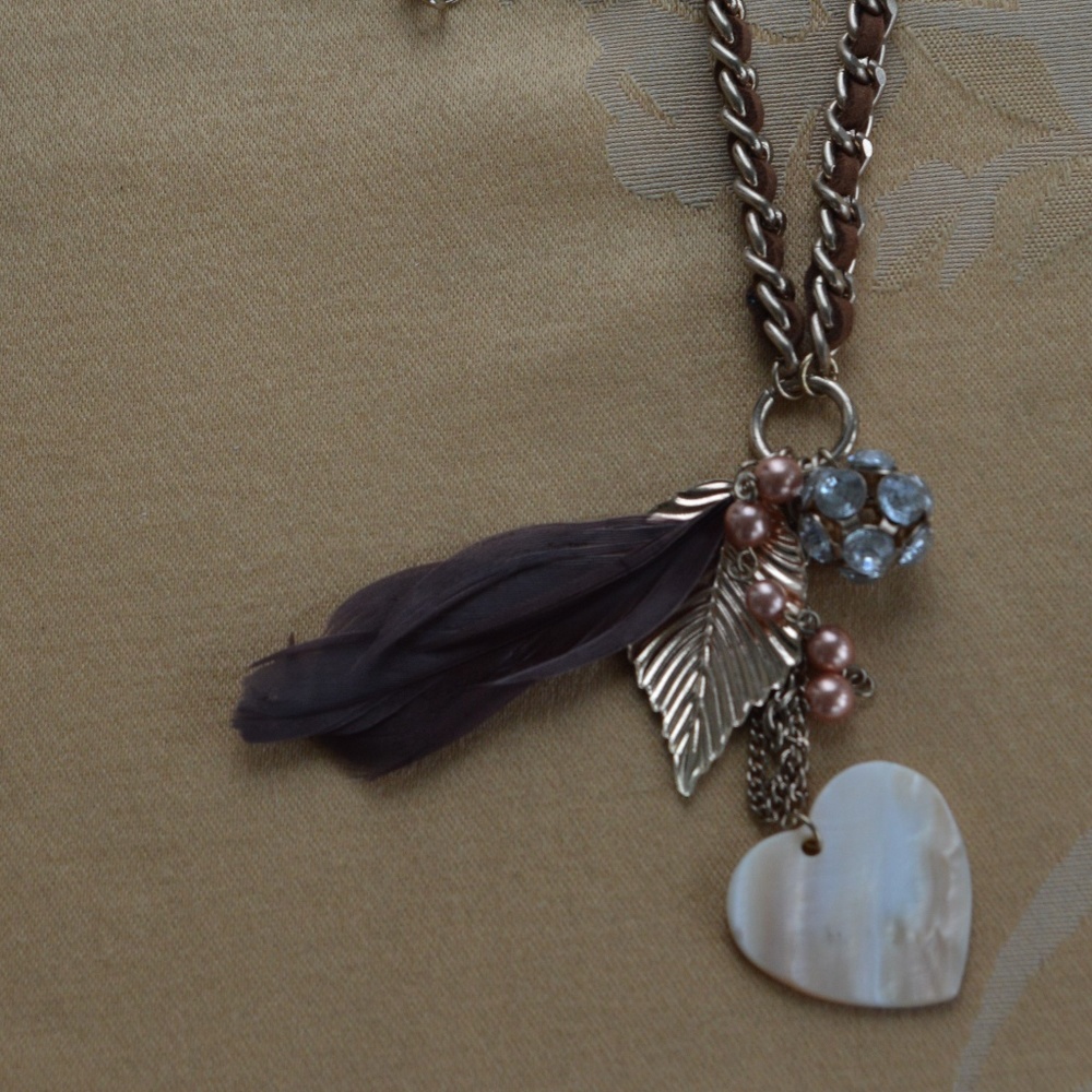 ERICA LYONS Shell Heart, Feather Necklace, NWT